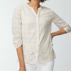 NWT Chico’s Shadow Stripe Beaded Boyfriend Shirt. Beaded and embriodered tunic